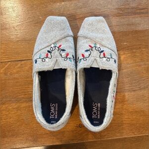 Toms Light Gray Festive Embroidered Slip-Ons
